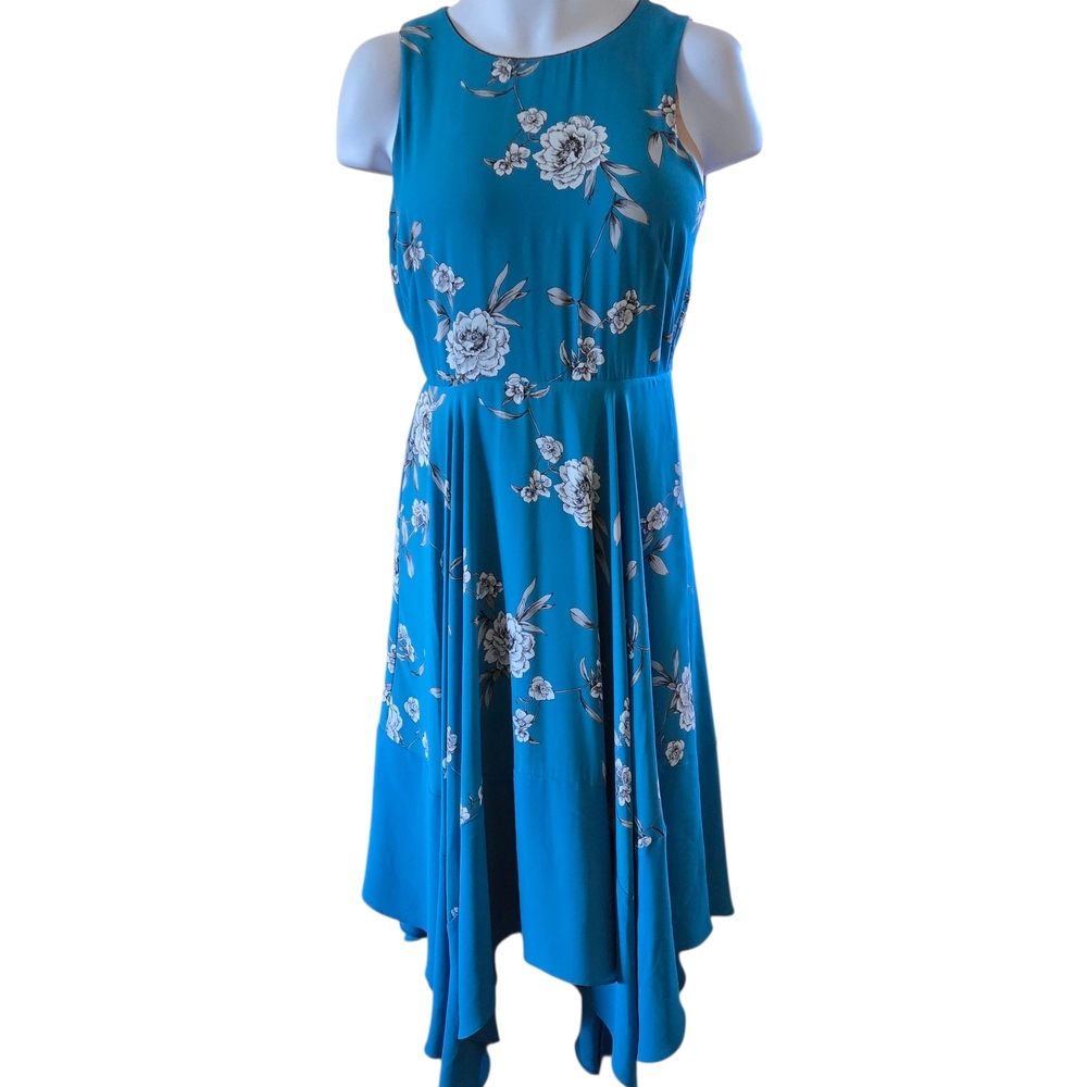 White House Black Market Teal Floral‎ Asymmetrical Dress